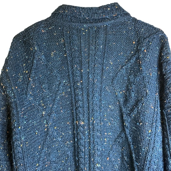 Carraig Donn Aran Irish Fisherman Sweater Marled Blue Speckled Pure New Wool M - Picture 6 of 10